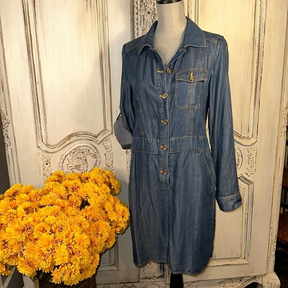 Tommy Hilfiger Chambray Waisted Mini Dress Western Cowgirl Slow Fashion Size 6 - Picture 1 of 13